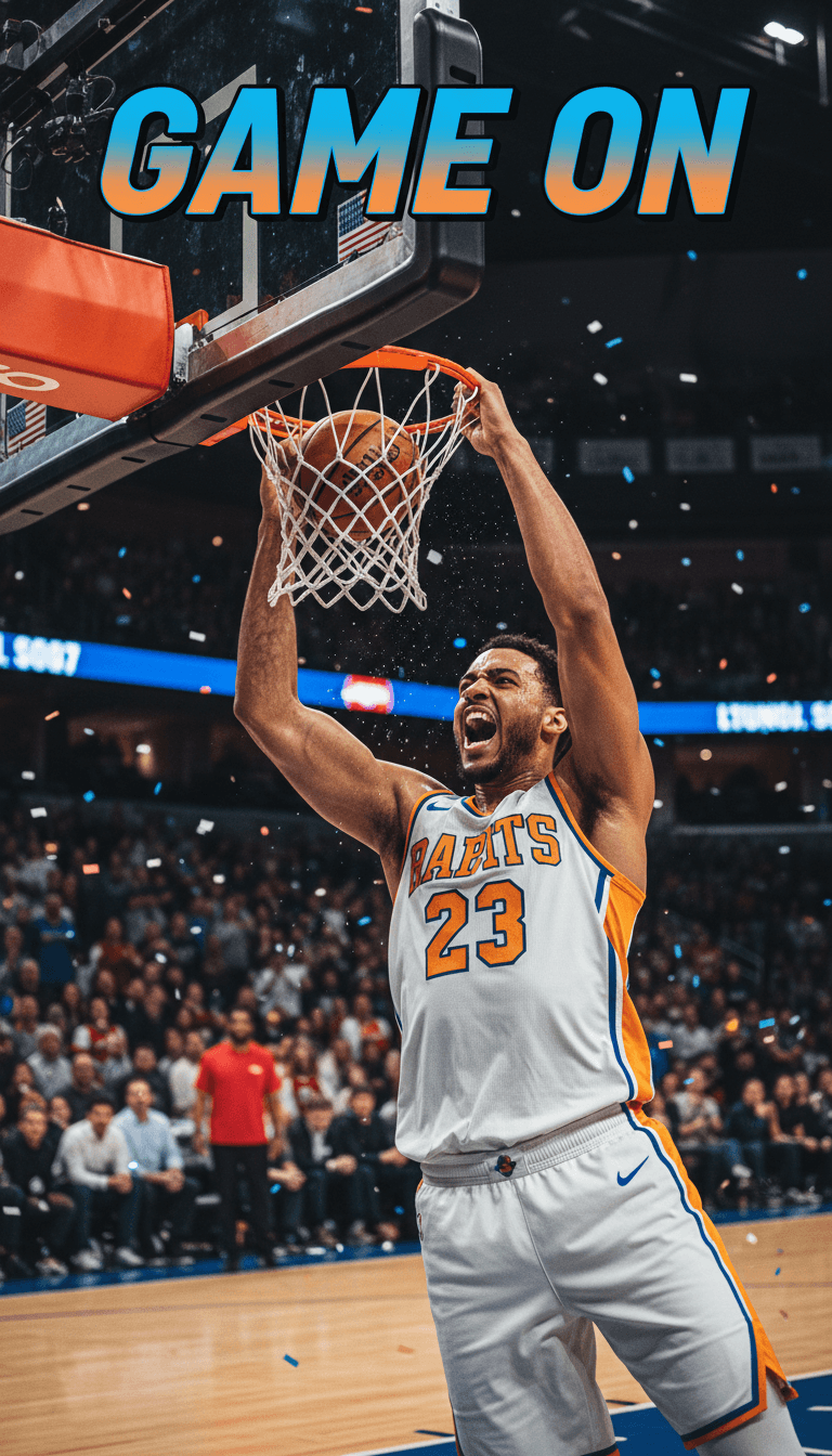 Basketball player in mid-dunk close-up with the energy of the game
