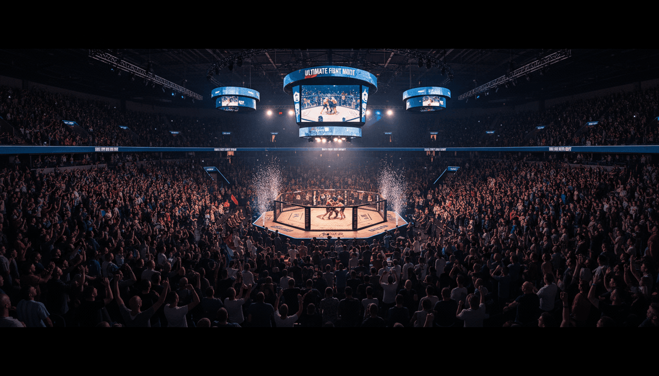 The packed stands and bright lights of a live game night